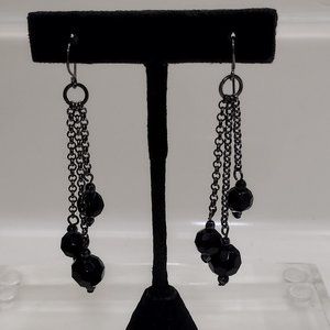 Long Drop Statement Earrings with Black Beads